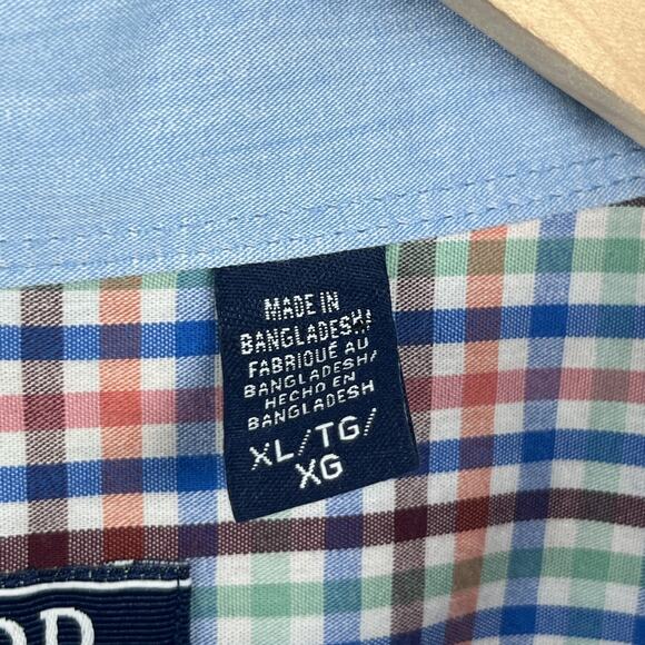 IZOD Shirt Mens XL Non Iron Stretch Poplin Plaid Button Up Cotton Blend Blue - Picture 10 of 15